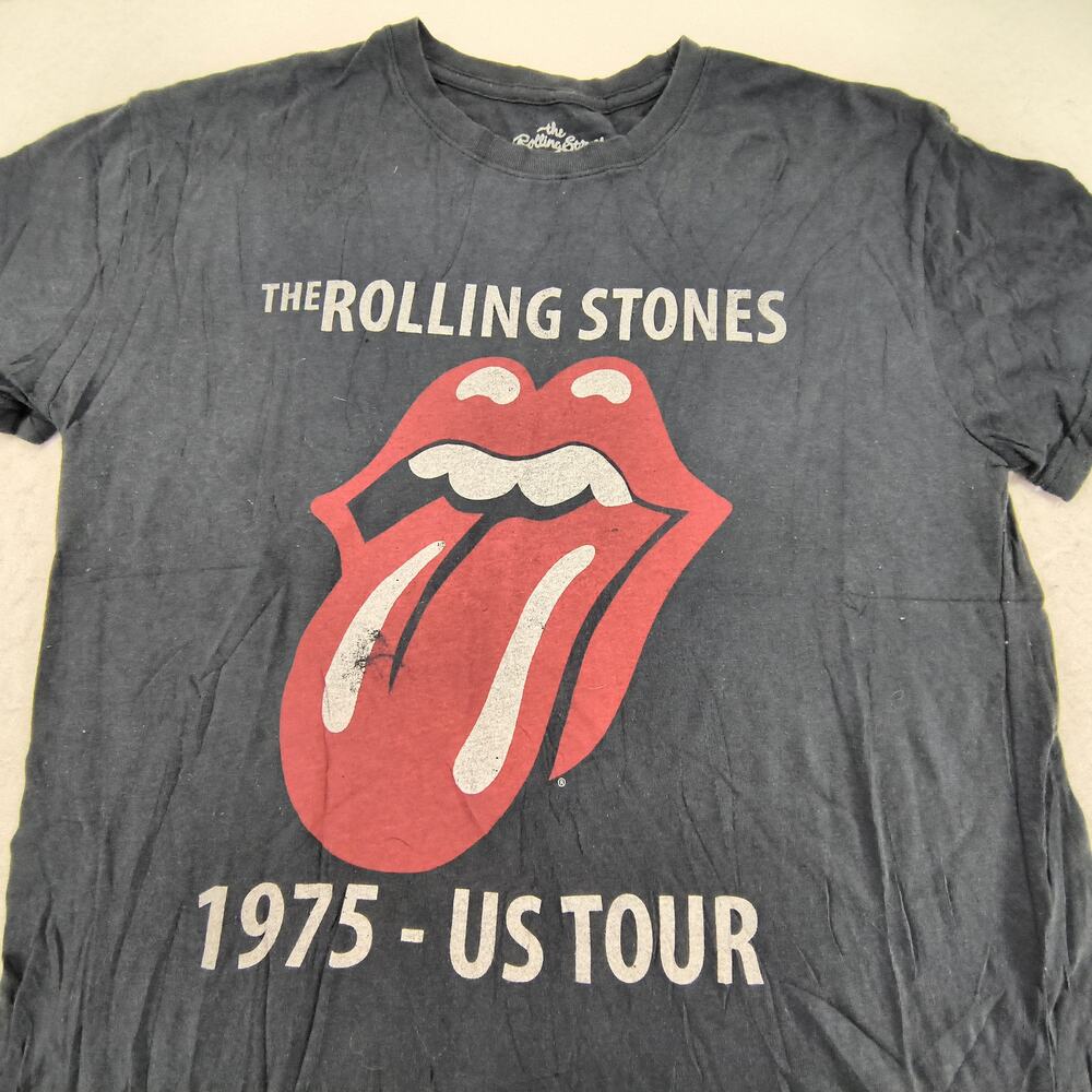 Rolling Stones Band Crew Neck Short Sleeve Graphic Shirt Womens Size L Gray Red